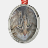 Weihnachts Tabby Cat Portrait Ornament Aus Metall (Links)