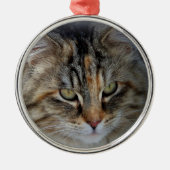 Weihnachts Tabby Cat Portrait Ornament Aus Metall (Vorne)