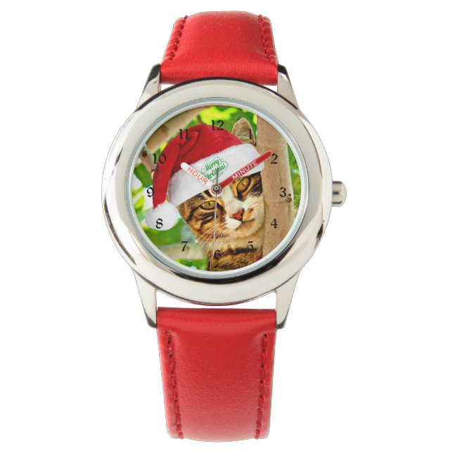 Weihnachts Tabby, Katze in einem Baum. Armbanduhr (Vorderseite)