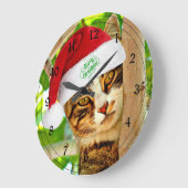 Weihnachts Tabby Katze in einem Baum Große Wanduhr (Winkel)