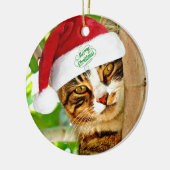 Weihnachts Tabby Katze in einem Baum Keramik Ornament (Links)