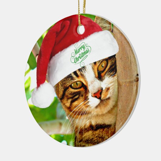 Weihnachts Tabby Katze in einem Baum Keramik Ornament (Links)