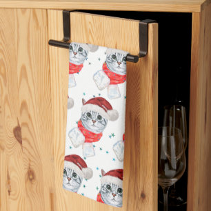 Weihnachts-Tabby-Katze mit rotem Schal für Tierlie Geschirrtuch