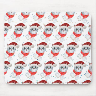 Weihnachts-Tabby-Katze mit rotem Schal für Tierlie Mousepad