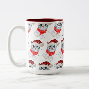 Weihnachts-Tabby-Katze mit rotem Schal für Tierlie Zweifarbige Tasse