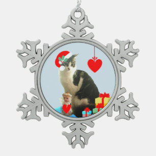 Weihnachts-Tabby-Katze Schneeflocken Zinn-Ornament