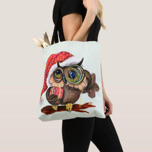 Weihnachts-Tag Baby Owl in Hut und Geschenk Tasche