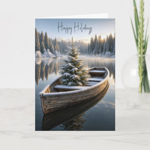 Weihnachts-Tannenbaum im rustikalen Ruderboot Karte
