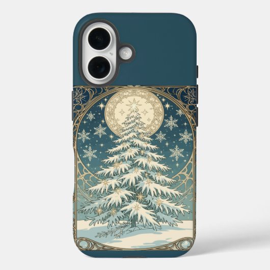 Weihnachts-Tannenbaum mit Schnee und sternförmigen Case-Mate iPhone Hülle (Rückseite)