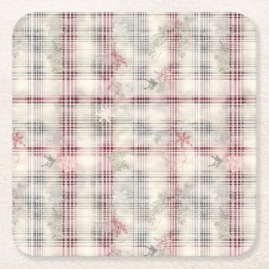 Weihnachts-Tartan-Blumendesign Serie #13 Rechteckiger Pappuntersetzer (Vorderseite)