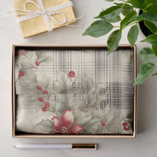Weihnachts-Tartan-Blumendesign Serie #19 Seidenpapier (Geschenk)