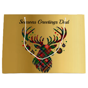 Weihnachts-Tartan-Hirsch-Geschenktasche - Maßanfer Große Geschenktüte