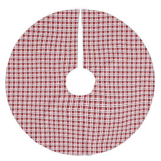 Weihnachts-Tartan in Rot und Weiß Polyester Weihnachtsbaumdecke (Vorderseite)