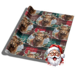 Weihnachts Tartan Jäger grün Highlander Kuh Geschenkpapier