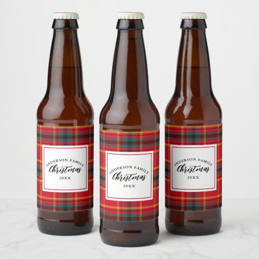 Weihnachts-Tartan Kariert Familienname Jahr Bierflaschenetikett (Flaschen)