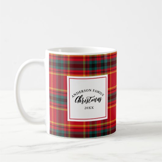 Weihnachts-Tartan Kariert Familienname Jahr Kaffeetasse (Links)