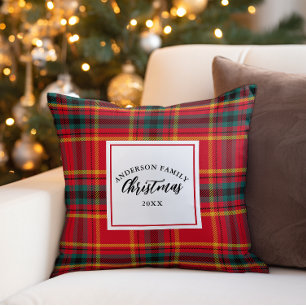 Weihnachts-Tartan Kariert Familienname Jahr Kissen
