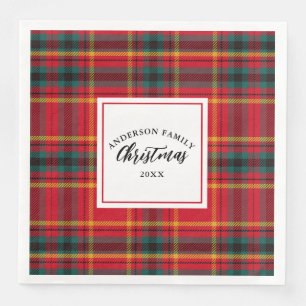 Weihnachts-Tartan Kariert Familienname Jahr Serviette