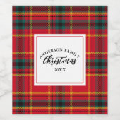 Weihnachts-Tartan Kariert Familienname Jahr Weinetikett (Einzelnes Label)