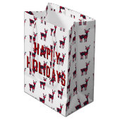 Weihnachts-Tartan-Kariert-Hirsch Mittlere Geschenktüte (Vorderseite Schrägansicht)