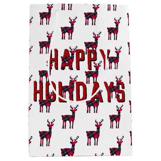 Weihnachts-Tartan-Kariert-Hirsch Mittlere Geschenktüte (Vorderseite)