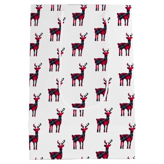 Weihnachts-Tartan-Kariert-Hirsch Mittlere Geschenktüte (Rückseite)