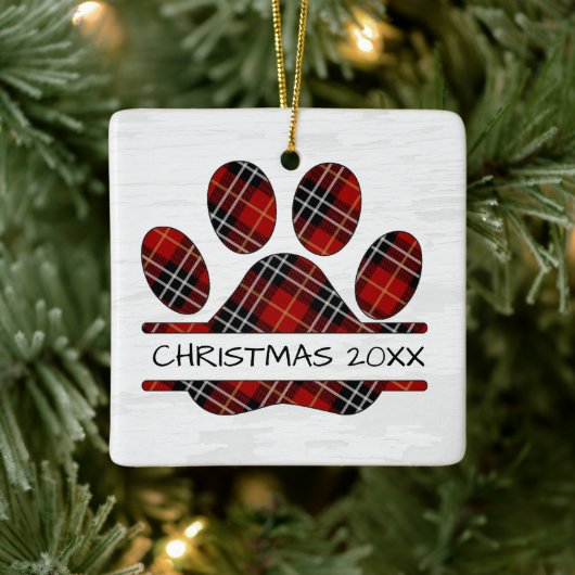 Weihnachts Tartan Kariert Paw Print Keramikornament (Baum)