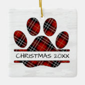 Weihnachts Tartan Kariert Paw Print Keramikornament (Vorderseite)