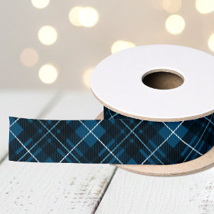 Weihnachts-Tartan-Karo Dunkelblau Feiertag Satinband