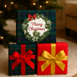 Weihnachts-Tartan mit Wreath Craft oder Geschenk Geschenkpapier Set