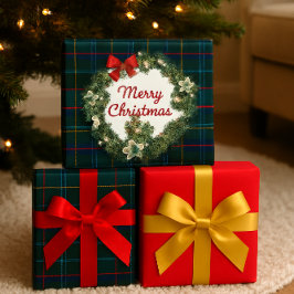Weihnachts-Tartan mit Wreath Craft oder Geschenk Geschenkpapier Set