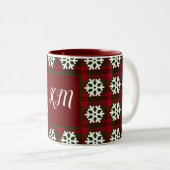 Weihnachts Tartan Monogram Snowflake Rot Grün Zweifarbige Tasse (VorderseiteRechts)