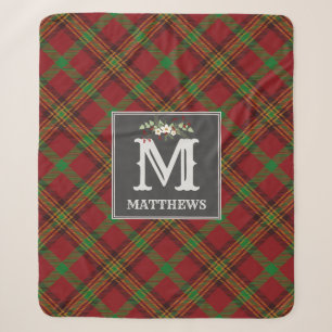 Weihnachts-Tartan-Monogramm-Familienmuster-Feierta Sherpadecke