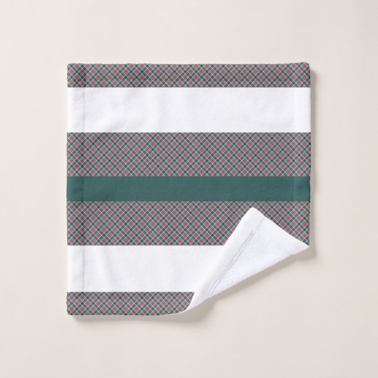 Weihnachts-Tartan-Muster mit Streifen weiß grün Badhandtuch Set (Waschlappen)