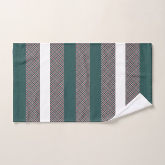 Weihnachts-Tartan-Muster mit Streifen weiß grün Badhandtuch Set (Handtuch)