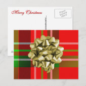 Weihnachts-Tartan-Muster und Bow Feiertagspostkarte (Vorne/Hinten)