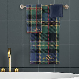 Weihnachts-Tartan Navy Blau Grün ID1141B Badhandtuch Set