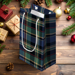 Weihnachts-Tartan Navy Blau Grün ID1141B Kleine Geschenktüte