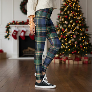 Weihnachts-Tartan Navy Blau Grün ID1141B Leggings