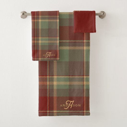 Weihnachts-Tartan Rot Grün ID1141A Badhandtuch Set (Insitu)