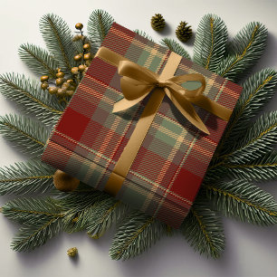 Weihnachts-Tartan Ziegelrot Grün ID1141A Geschenkpapier