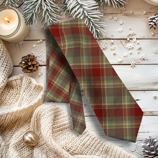 Weihnachts-Tartan Ziegelrot Grün ID1141A Krawatte