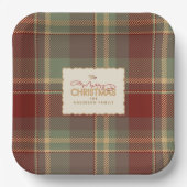 Weihnachts-Tartan Ziegelrot Grün ID1141A Pappteller (Vorderseite)