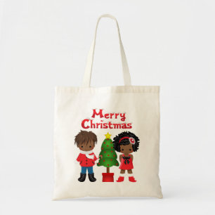 Weihnachts-Tasche mit afroamerikanischen Kindern Tragetasche