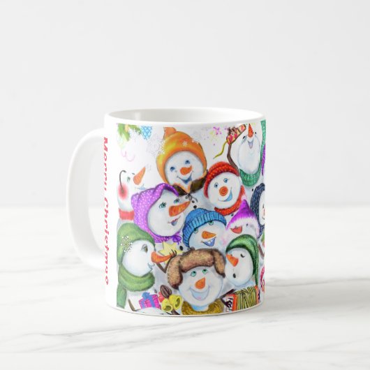 Weihnachts-Tasse Happy Snowmans Geschenk Kaffeetasse (Vorderseite Links)