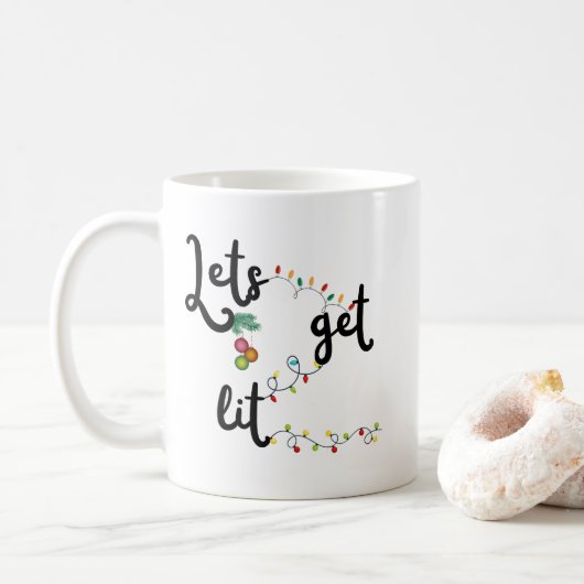 Weihnachts-Tasse mit Sprichwort "Let's Get Lit" Kaffeetasse (Mit Donut)