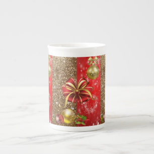 Weihnachts-Tasse, Red Gold Bow Porzellantasse