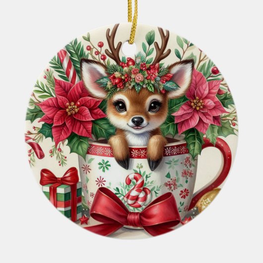 Weihnachts-Tasse Rentier 2 Keramik Ornament (Vorne)
