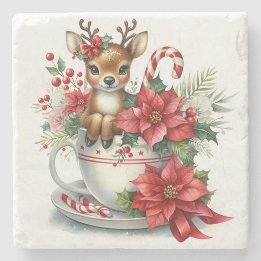 Weihnachts-Tasse Rentier 8 Steinuntersetzer (Vorderseite)