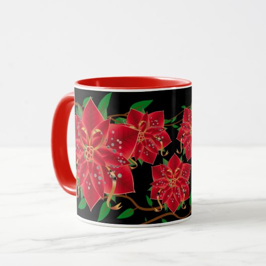 Weihnachts-Tasse-Rote Poinsettias Tasse (Vorderseite Links)